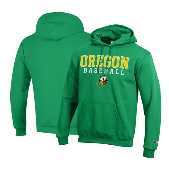 Men's Champion Green Oregon Ducks Primary Team Logo Stack Logo Baseball Powerblend Pullover Hoodie