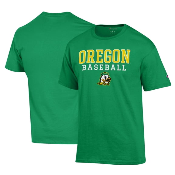 Men's Champion Green Oregon Ducks Primary Team Logo Stack Logo Baseball Powerblend T-Shirt