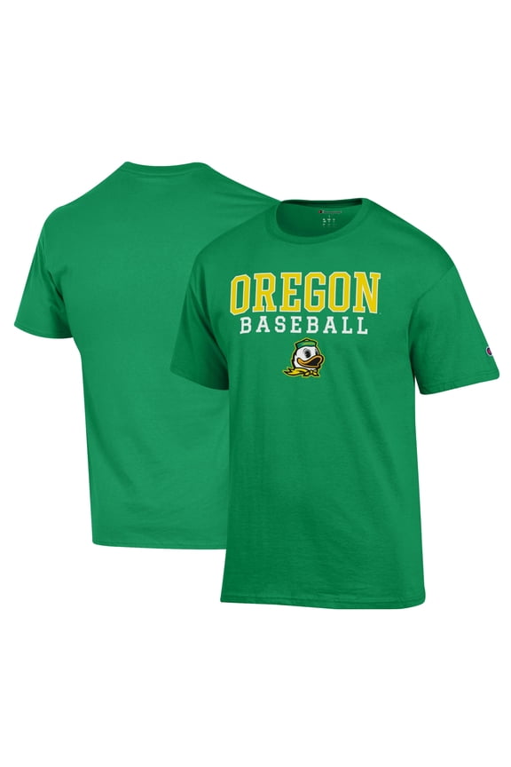 Men's Champion Green Oregon Ducks Primary Team Logo Stack Logo Baseball Powerblend T-Shirt