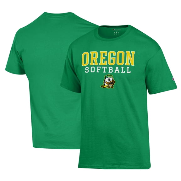 Men's Champion Green Oregon Ducks Primary Team Logo Stack Logo Softball Powerblend T-Shirt