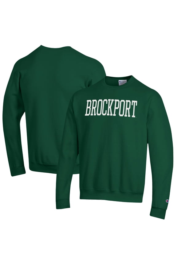 Men's Champion Green SUNY Brockport Golden Eagles Eco Powerblend Crewneck Pullover Sweatshirt