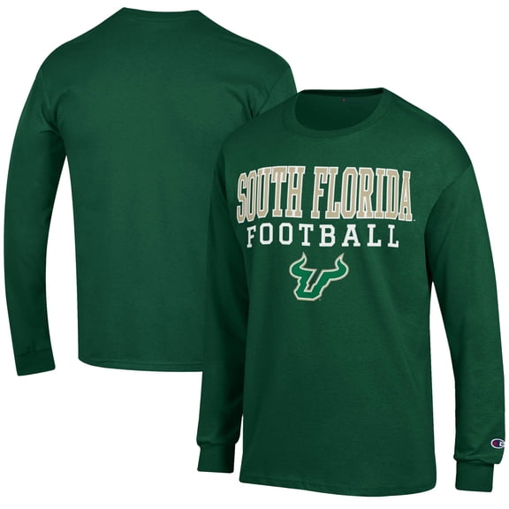 Men's Champion  Green South Florida Bulls Football Jersey Long Sleeve T-Shirt