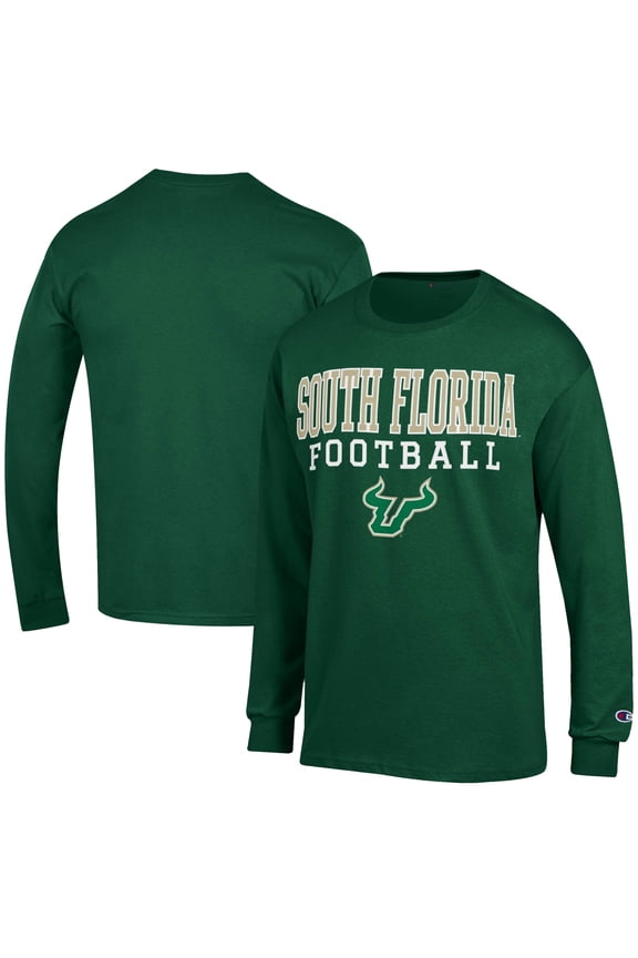 Men's Champion Green South Florida Bulls Football Jersey Long Sleeve T-Shirt