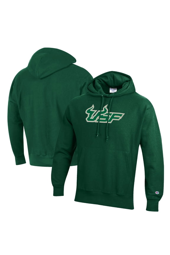 Men's Champion Green South Florida Bulls Reverse Weave Fleece Pullover Hoodie