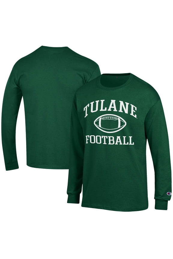 Men's Champion  Green Tulane Green Wave Football Jersey Long Sleeve T-Shirt