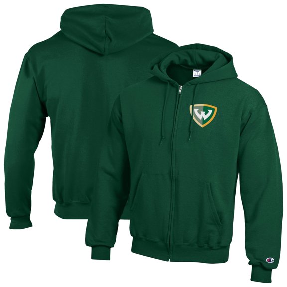 Men's Champion Green Wayne State Warriors Eco Powerblend Full-Zip Hoodie