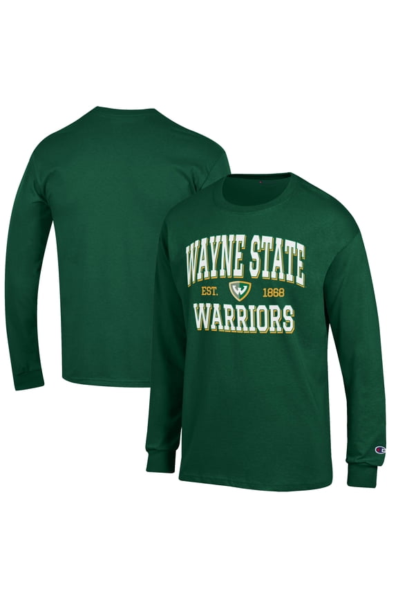 Men's Champion Green Wayne State Warriors Jersey Est. Date Long Sleeve T-Shirt