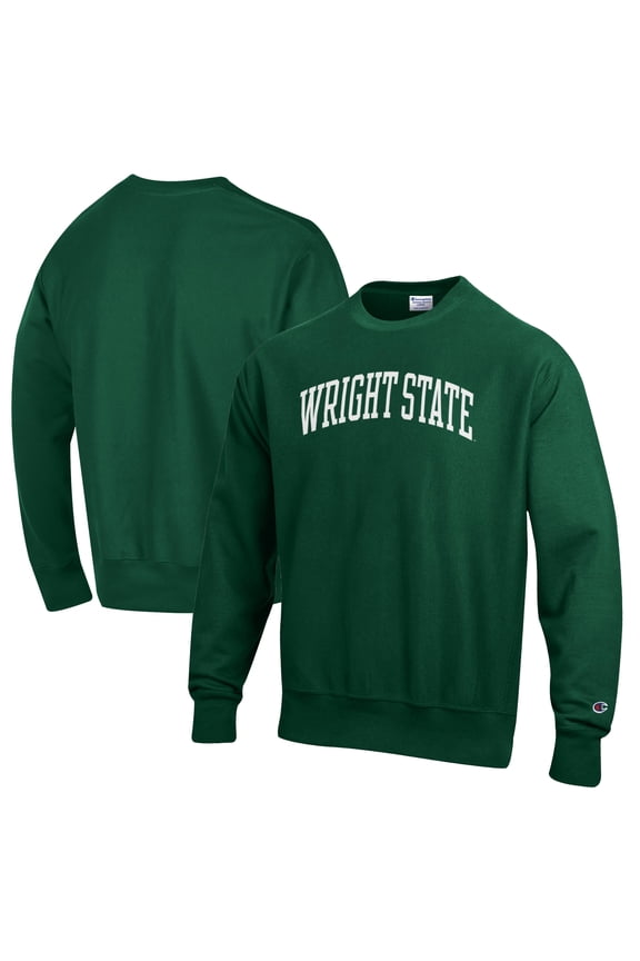 Men's Champion Green Wright State Raiders Reverse Weave Fleece Crewneck Sweatshirt