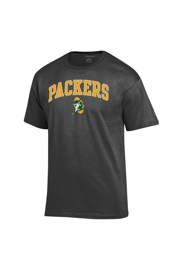 Men's Champion Heather Charcoal Green Bay Packers Arch Over Logo T-Shirt