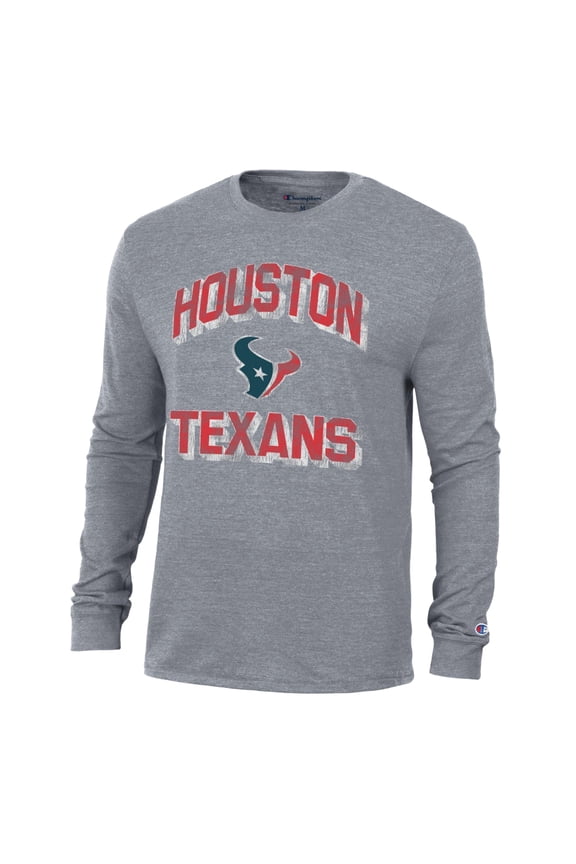 Men's Champion Heather Charcoal Houston Texans Ultimate Tri-Blend Long Sleeve T-Shirt