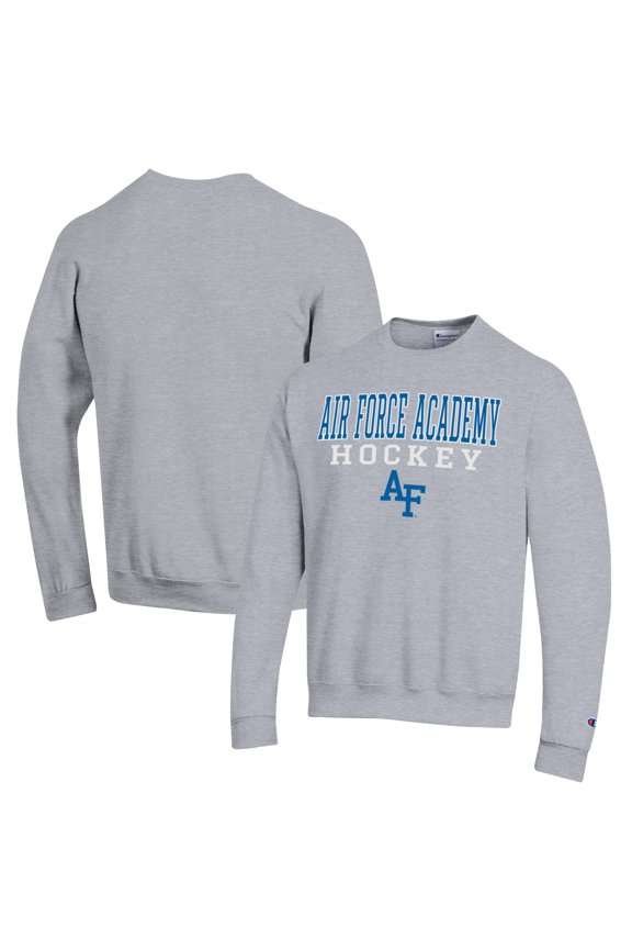 Men's Champion Heather Gray Air Force Falcons Stack Logo Hockey Powerblend Pullover Sweatshirt