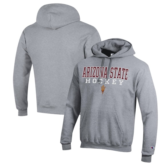 Men's Champion Heather Gray Arizona State Sun Devils Stack Logo Hockey Powerblend Pullover Hoodie