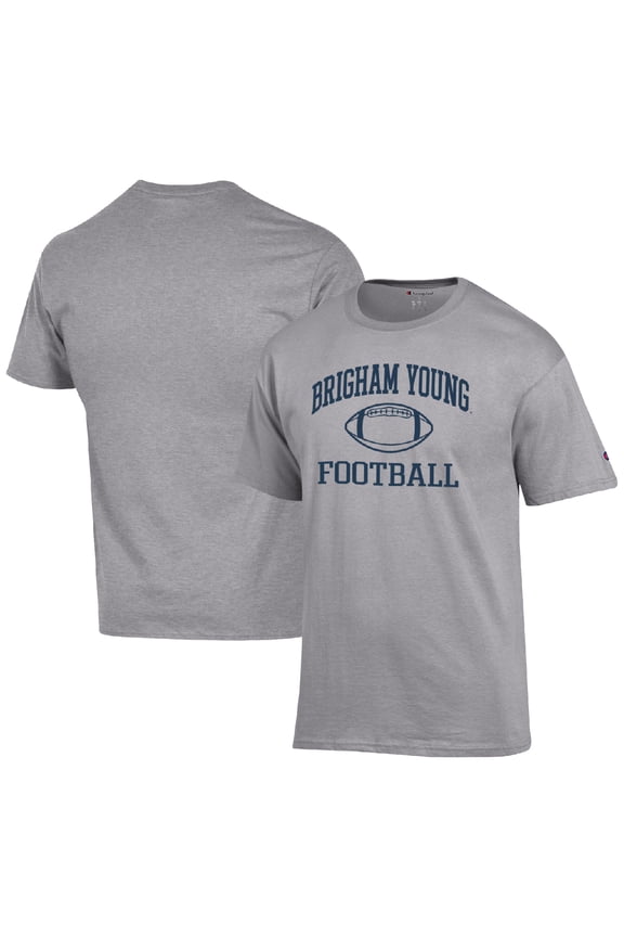 Men's Champion Heather Gray BYU Cougars Football Icon  T-Shirt