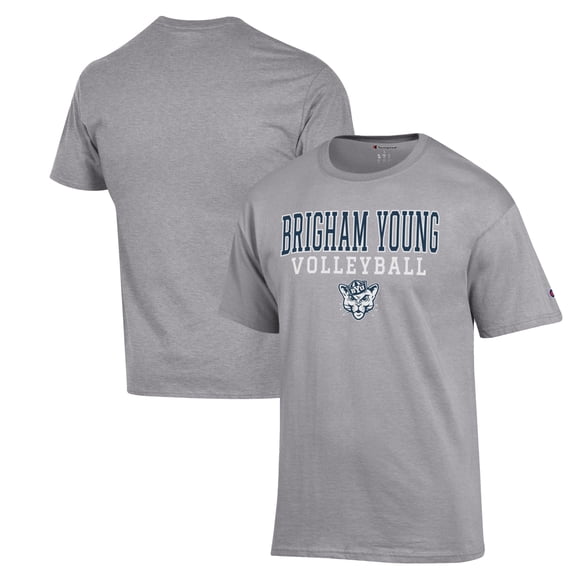 Men's Champion Heather Gray BYU Cougars Stack Logo Volleyball Powerblend T-Shirt