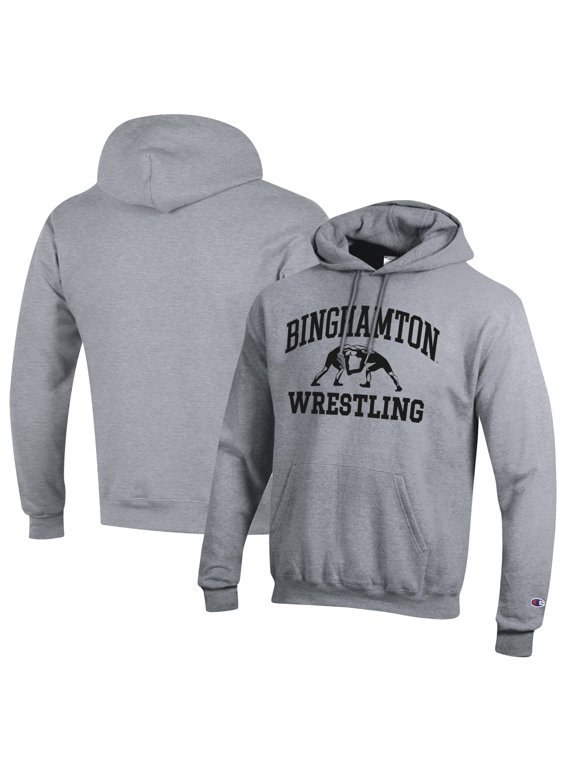Men's Champion Heather Gray Binghamton Bearcats Wrestling Icon Powerblend Pullover Hoodie