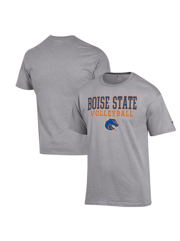 Men's Champion Heather Gray Boise State Broncos Stack Logo Volleyball Powerblend T-Shirt