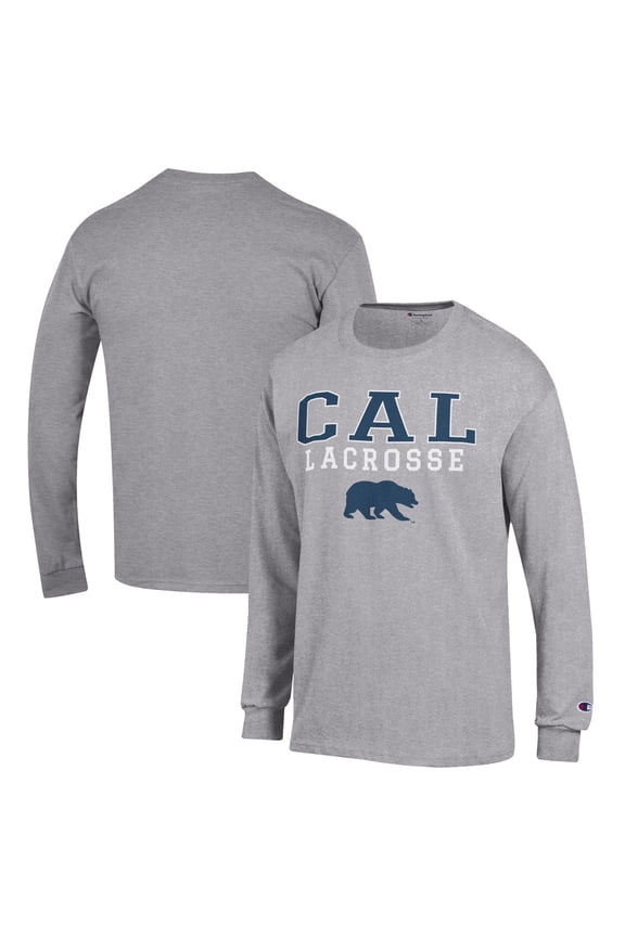 Men's Champion Heather Gray Cal Bears Stack Logo Lacrosse Powerblend Long Sleeve T-Shirt