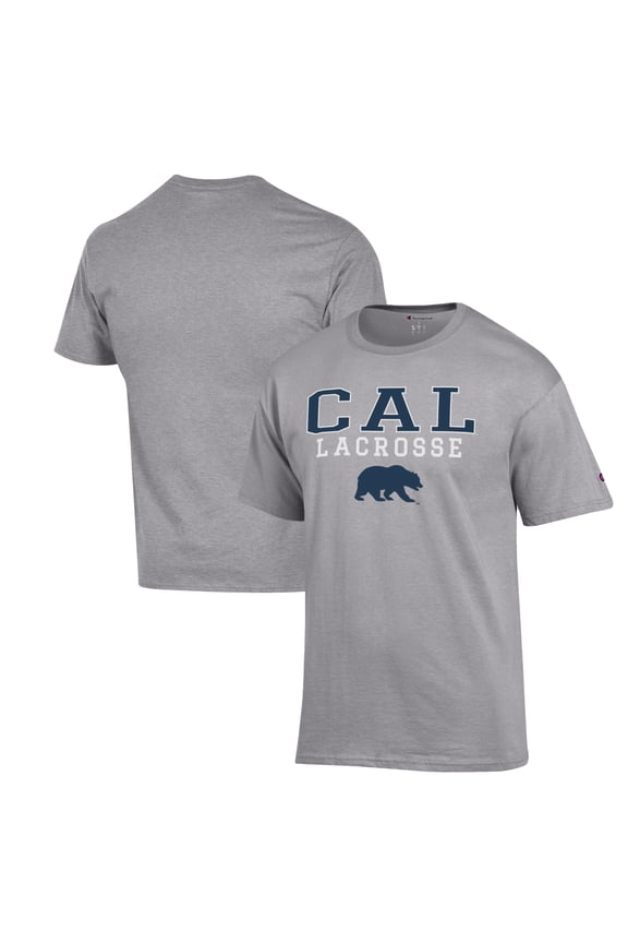 Men's Champion Heather Gray Cal Bears Stack Logo Lacrosse Powerblend T-Shirt
