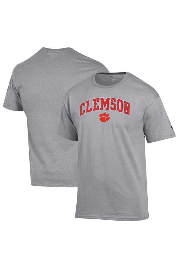 Men's-Champion  Heather Gray Clemson Tigers Arched Logo T-Shirt