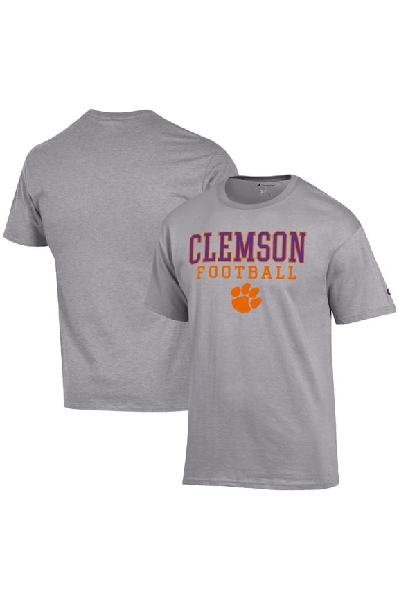 Men's Champion Heather Gray Clemson Tigers Football Stack  T-Shirt
