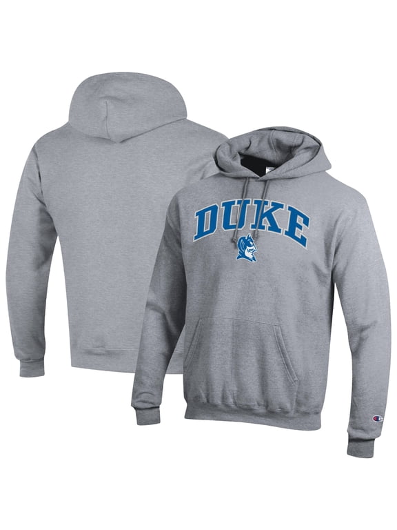 Men's-Champion Heather Gray Duke Blue Devils Arch Over Logo Pullover Hoodie
