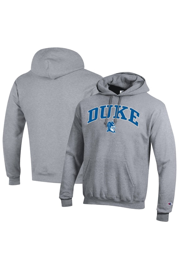 Men's-Champion Heather Gray Duke Blue Devils Arch Over Logo Pullover Hoodie