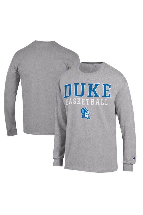 Men's Champion Heather Gray Duke Blue Devils Basketball Stack Long Sleeve T-Shirt