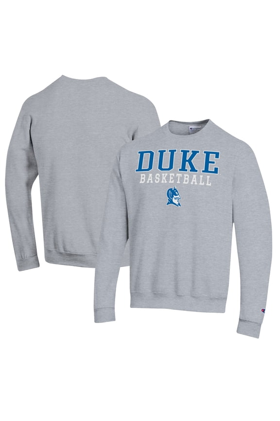 Men's Champion Heather Gray Duke Blue Devils Basketball Stack Pullover Crewneck Sweatshirt
