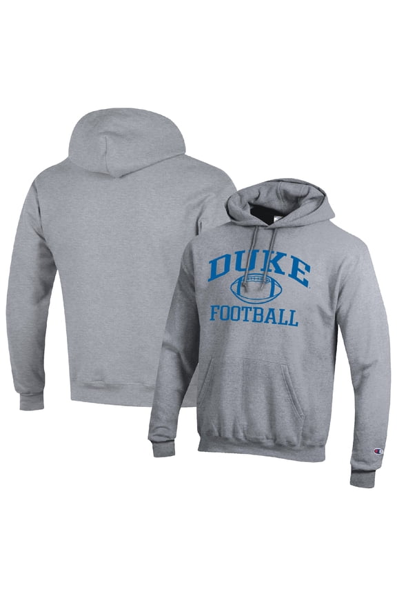 Men's Champion Heather Gray Duke Blue Devils Football Icon Pullover Hoodie