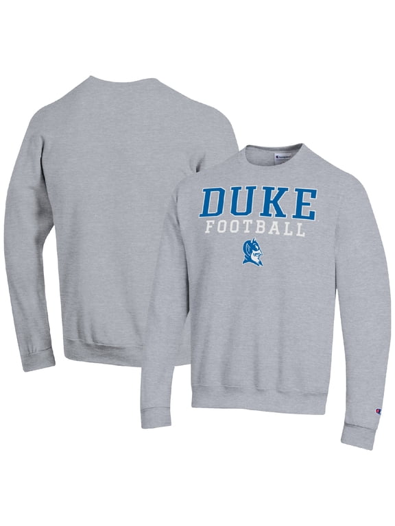 Men's Champion Heather Gray Duke Blue Devils Football Stacked Pullover Sweatshirt