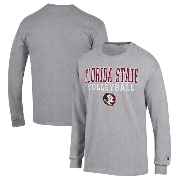 Men's Champion Heather Gray Florida State Seminoles Stack Logo Volleyball Powerblend Long Sleeve T-Shirt