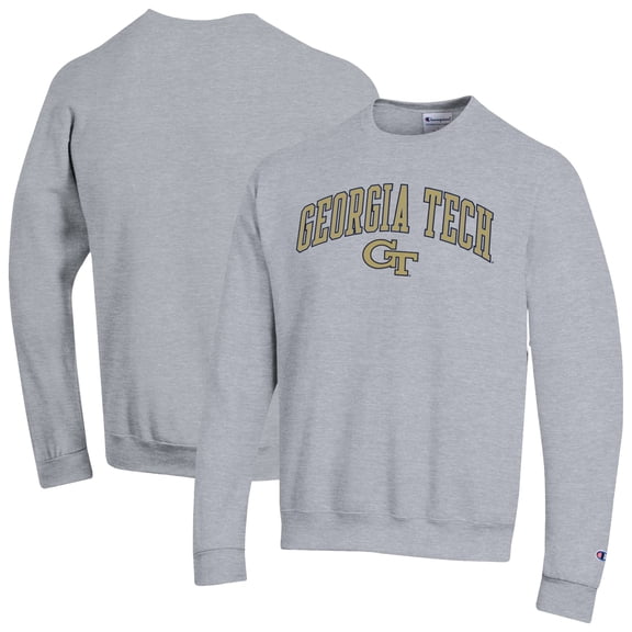 Men's-Champion  Heather Gray Georgia Tech Yellow Jackets Arch Over Logo Pullover Sweatshirt