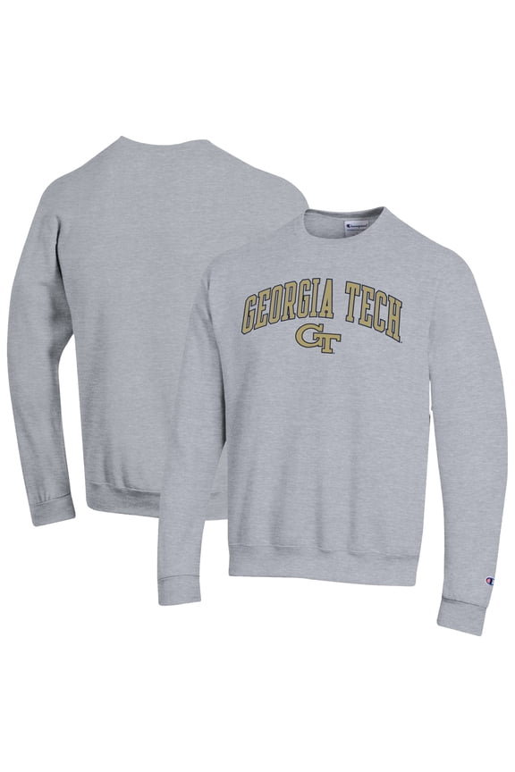 Men's-Champion  Heather Gray Georgia Tech Yellow Jackets Arch Over Logo Pullover Sweatshirt