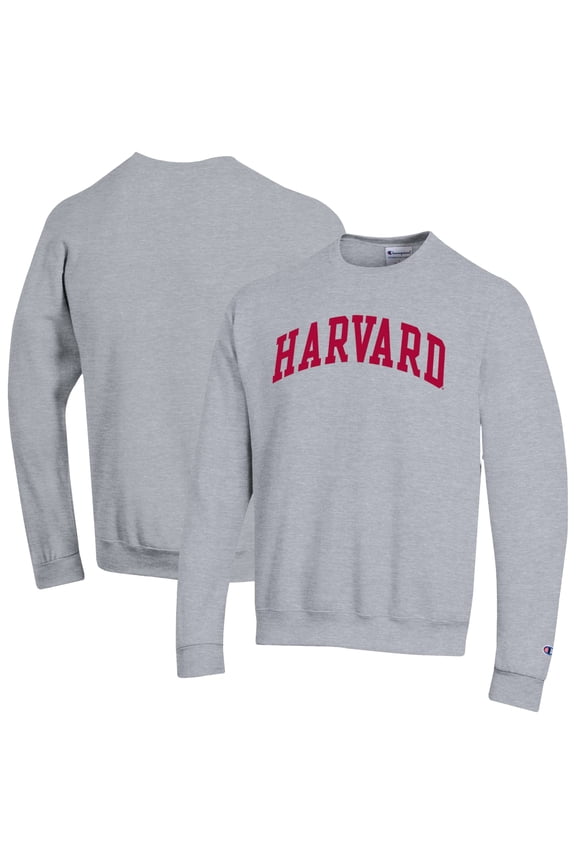 Men's Champion Heather Gray Harvard Crimson Basic Arch Fleece Pullover Sweatshirt