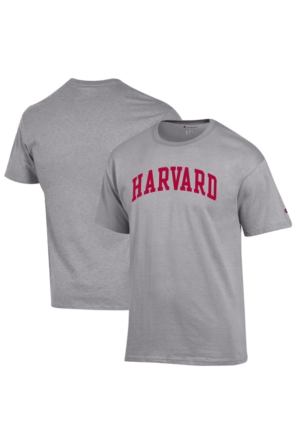 Men's Champion  Heather Gray Harvard Crimson Basic Arch T-Shirt