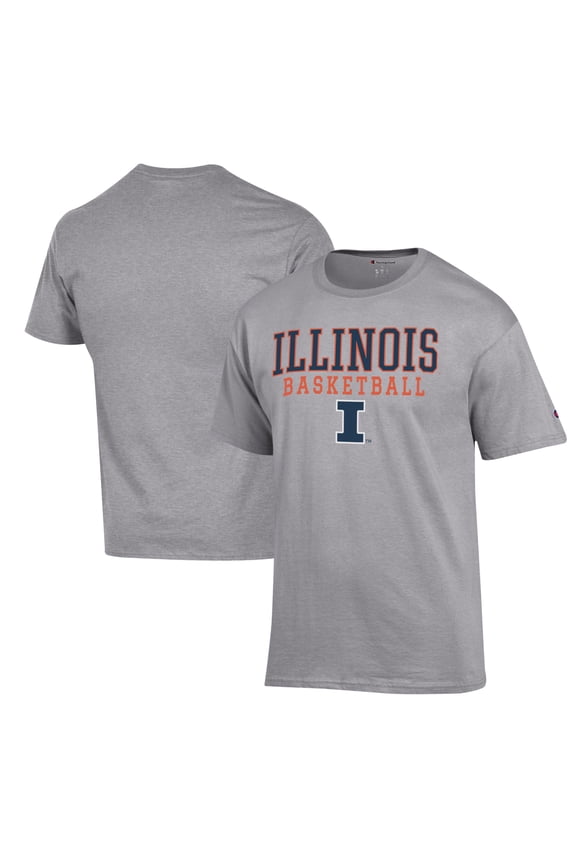 Men's Champion Heather Gray Illinois Fighting Illini Basketball Stack T-Shirt