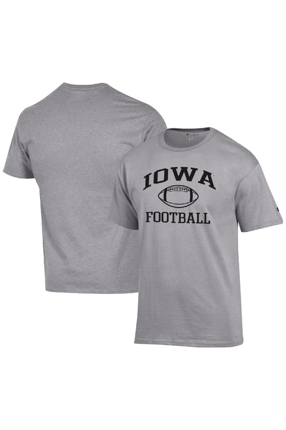 Men's Champion Heather Gray Iowa Hawkeyes Football Icon  T-Shirt