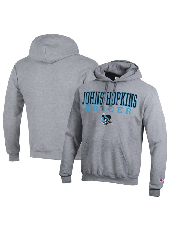 Men's Champion Heather Gray Johns Hopkins Blue Jays Soccer Stack Logo Powerblend Pullover Hoodie
