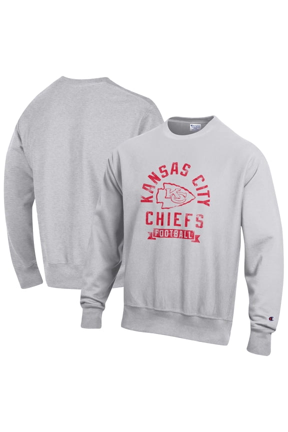 Men's Champion Heather Gray Kansas City Chiefs Reverse Weave Fleece Pullover Sweatshirt