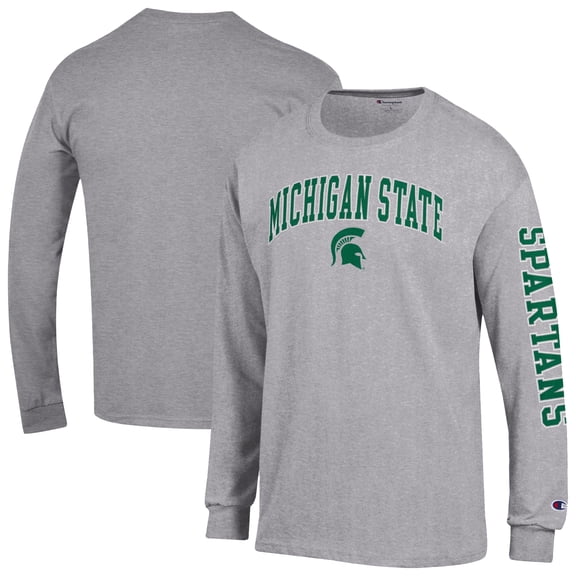 Men's Champion  Heather Gray Michigan State Spartans Arch Over Logo 2-Hit Long Sleeve T-Shirt