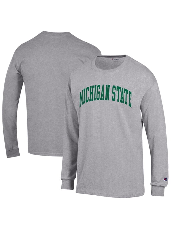 Men's Champion Heather Gray Michigan State Spartans Basic Arch Long Sleeve T-Shirt