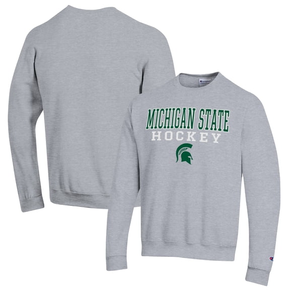 Men's Champion Heather Gray Michigan State Spartans Stack Logo Hockey Powerblend Pullover Sweatshirt