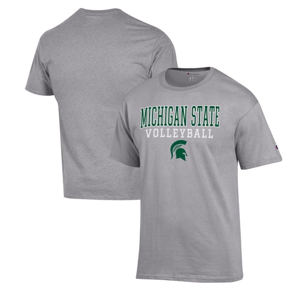Men's Champion Heather Gray Michigan State Spartans Stack Logo Volleyball Powerblend T-Shirt