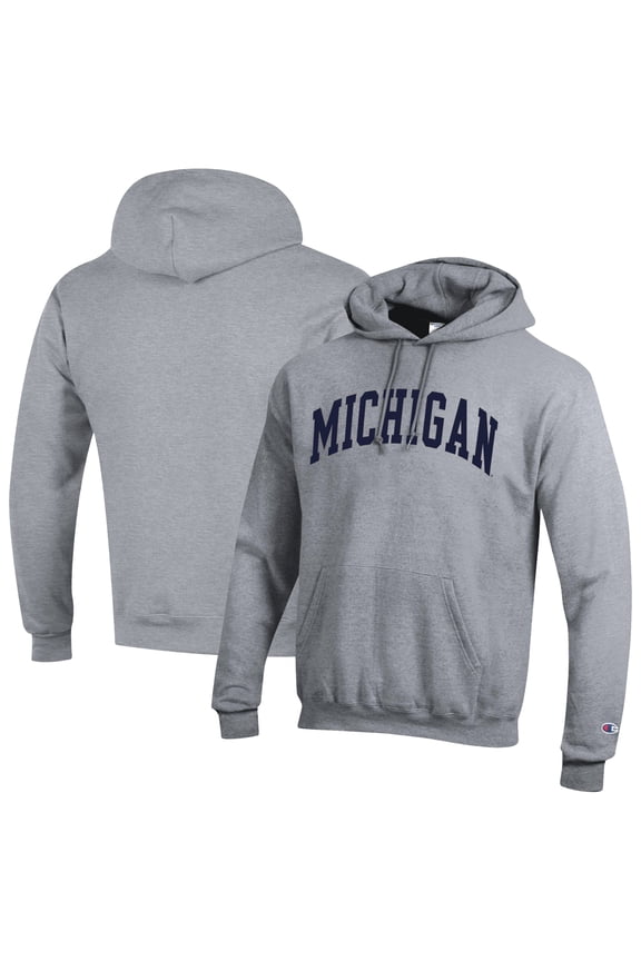 Men's Champion  Heather Gray Michigan Wolverines Basic Arch Fleece Pullover Hoodie