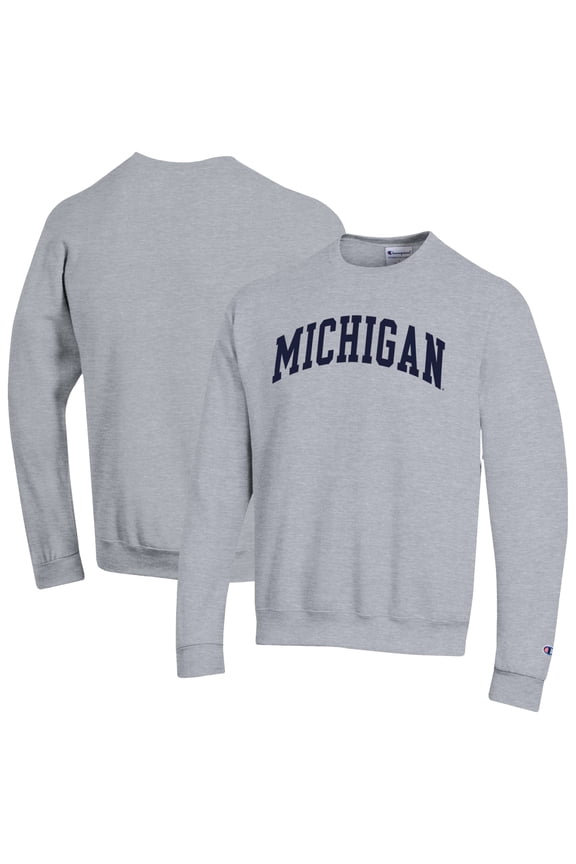 Men's Champion  Heather Gray Michigan Wolverines Basic Arch Fleece Pullover Sweatshirt