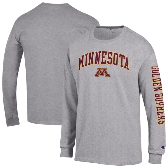 Men's Champion Heather Gray Minnesota Golden Gophers Arch Over Logo 2-Hit Long Sleeve T-Shirt