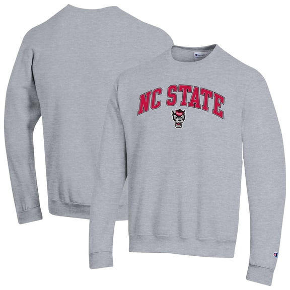 Men's-Champion  Heather Gray NC State Wolfpack Arch Over Logo Pullover Sweatshirt