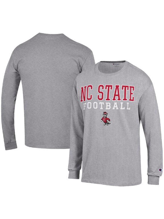 Men's Champion Heather Gray NC State Wolfpack Football Stack Long Sleeve T-Shirt