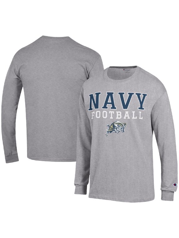 Men's Champion Heather Gray Navy Midshipmen Football Stack Long Sleeve T-Shirt