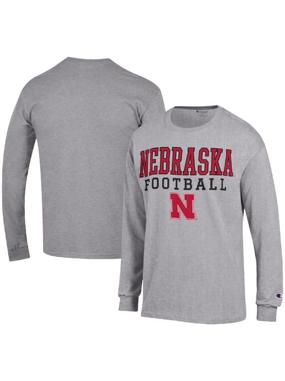 Men's Champion Heather Gray Nebraska Huskers Football Stack Long Sleeve T-Shirt